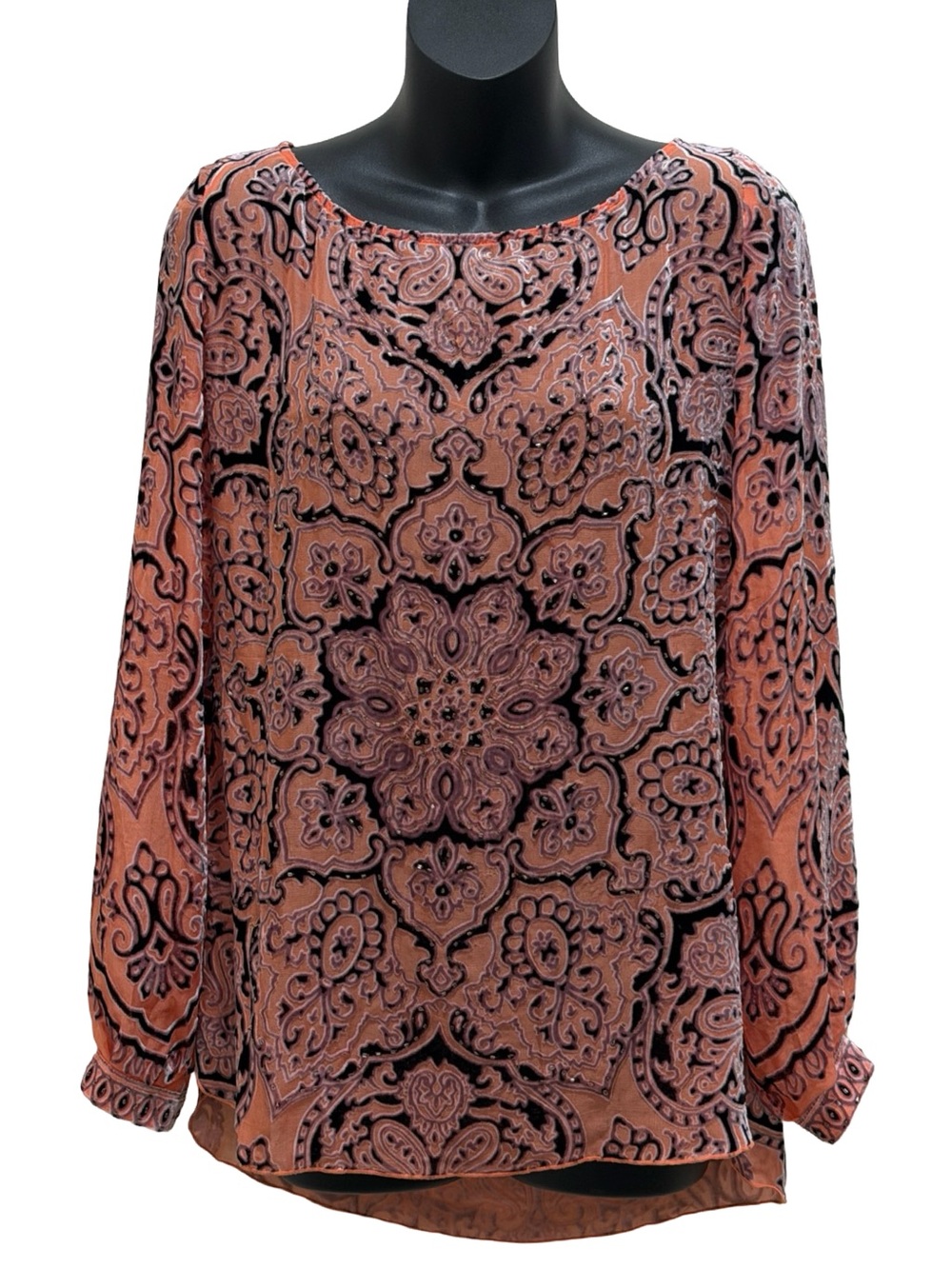 Hale Bob Burnout Velvet Peasant Blouse